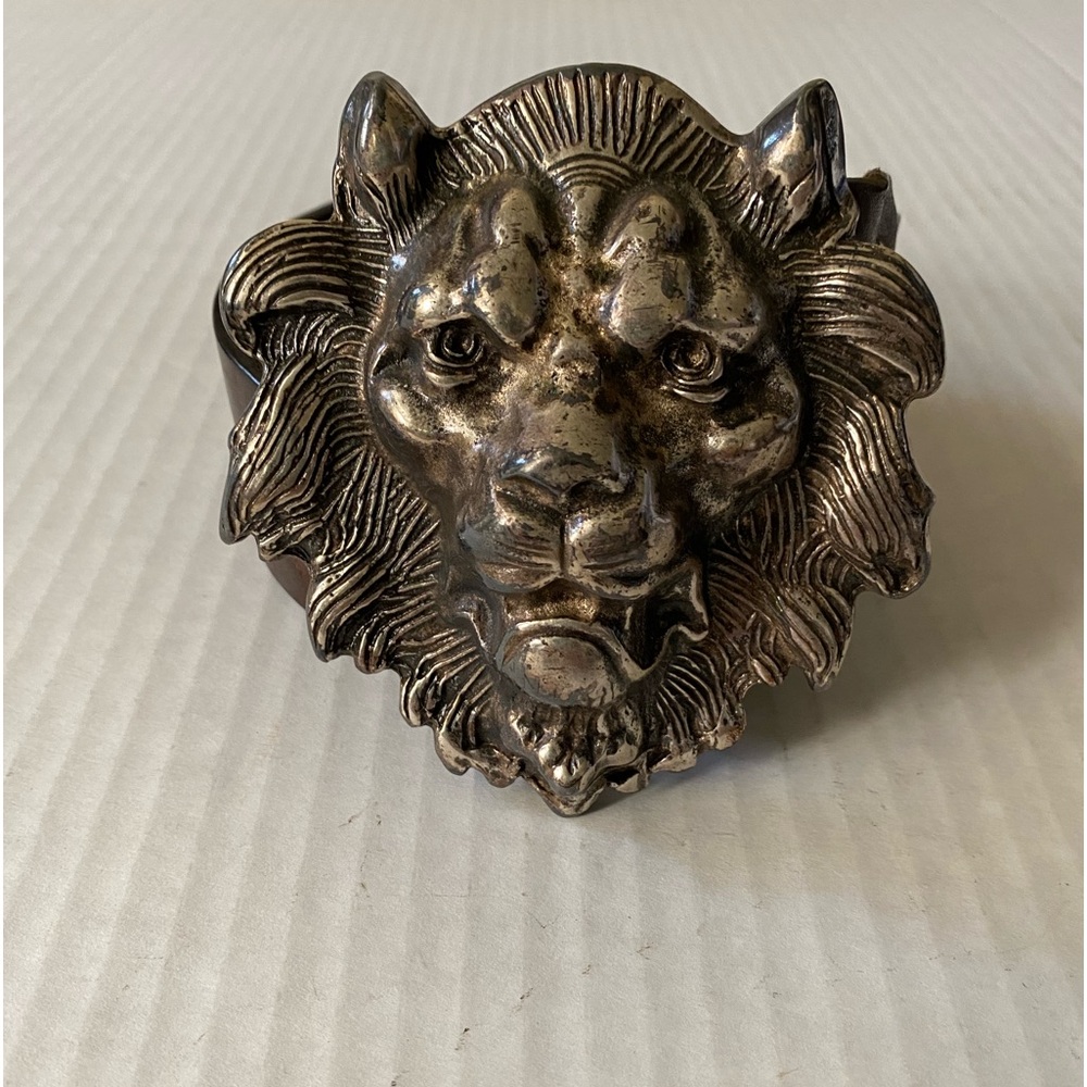 VINTAGE Silver Metal Lion's Head Belt Buckle with Belt Size 34 - Picture 14 of 16
